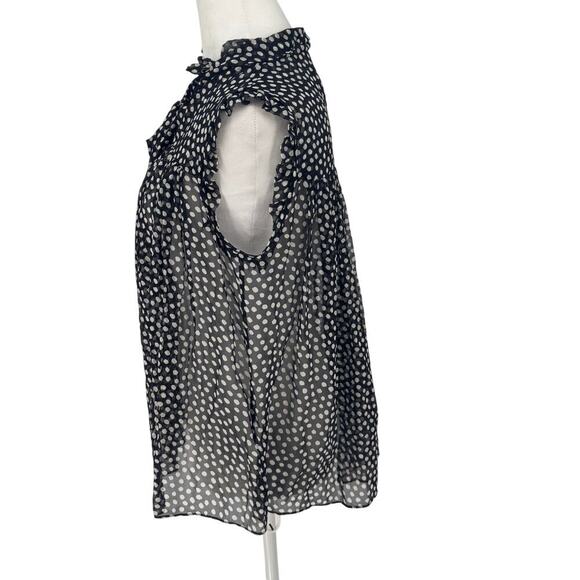 🖤 KATE SPADE Polka Dot Silk Blouse S EUC Black White Ruffle Sleeveless Top - Picture 3 of 7